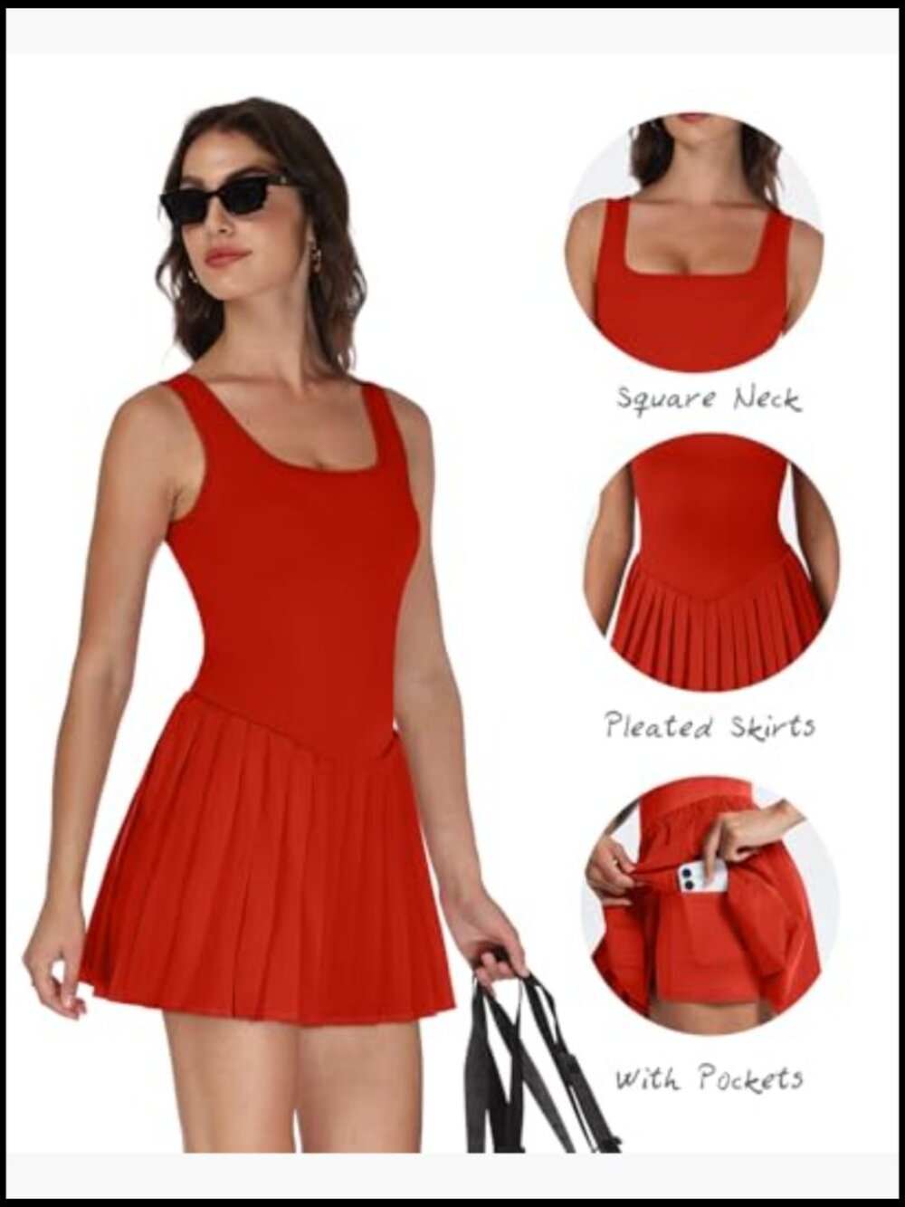 A-Line Tennis Dress with Built-in Shorts Pockets Sleeveless Pleated High Waist - Picture 3 of 5